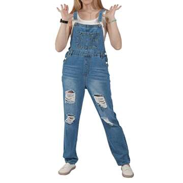 Shop utcoco Women's Adjustable Jean Bib Overalls - Distressed Denim