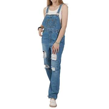 Shop utcoco Women's Adjustable Jean Bib Overalls - Distressed Denim