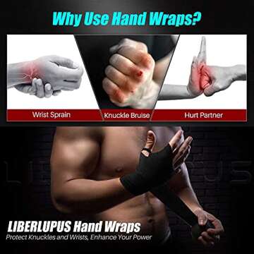 LIBERLUPUS Elastic Professional 120/180 Inch Hand Wraps for Men Women, Boxing Gloves Martial Arts Wraps with Hand & Wrist Support, Stretch Boxing Handwraps for Kickboxing Muay Thai MMA (Black, 120)
