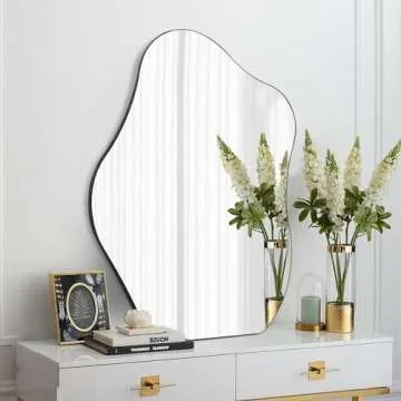 QDSSDECO Asymmetrical Wall Mounted Mirror, Wavy Mirror, Irregular Shaped for Living Room, Bedroom, E...