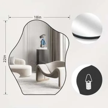 QDSSDECO Asymmetrical Wall Mounted Mirror, Wavy Mirror, Irregular Shaped for Living Room, Bedroom, Entryway, 18" x22"