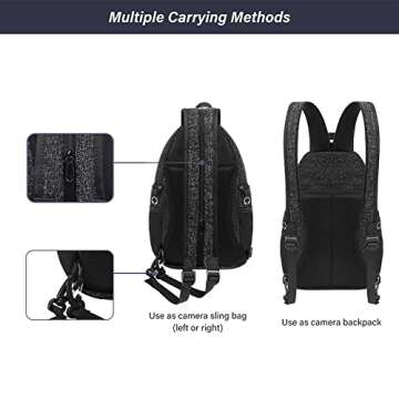 MOSISO Camera Bag Sling Backpack, DSLR/SLR/Mirrorless Photography Waterproof Camera Case Crossbody Shoulder Bag with Tripod Holder&Rain Cover&Shoulder Straps Compatible with Canon/Nikon/Sony, Black