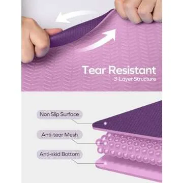 Ewedoos Eco Friendly Yoga Mat Thick TPE Yoga Mat Non Slip Yoga Mats Anti-tear Exercise Workout Mat for Women Men Kids Yoga, Pilates and Fitness