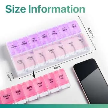 Sukuos AM PM Weekly Pill Organizer 7 Day, 2 Times A Day Medicine Pill Box with Easy Push Button, BPA Free Vitamin Cases for Fish Oil/Supplements, Easy to Clean (Purple&Pink)
