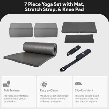 BalanceFrom 7-Piece Set - Include Yoga Mat with Carrying Strap, 2 Yoga Blocks, Yoga Mat Towel, Yoga Hand Towel, Yoga Strap and Yoga Knee Pad (Gray, 1/2"-Thick Mat)