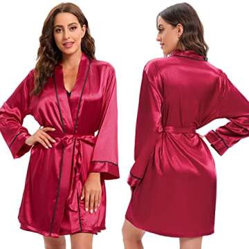 ANNA&CHRIS Women's Satin Robe Set Silk Nightgown with Robes Silk Pajama Set 2 Piece Sexy Sleepwear N...