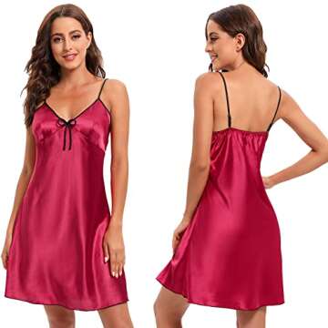 ANNA&CHRIS Women's Satin Robe Set Silk Nightgown with Robes Silk Pajama Set 2 Piece Sexy Sleepwear Nightwear Wine Red