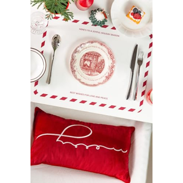 Hofdeco Premium Christmas Holiday Placemats, Set of 4, Water Oil Proof Vegan Leather Place Mats for Dining Table, Candy Cane Border, Red, 14"x19"