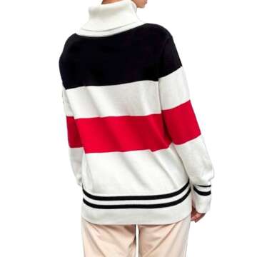 ALPSWARE Women Stripe Sleeve Sweaters Turtleneck Warm Sweaters Apres Ski Patchwork Colorblock Tops Winter Outfits Red