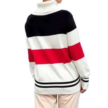 ALPSWARE Women Stripe Sleeve Sweaters Turtleneck Warm Sweaters Apres Ski Patchwork Colorblock Tops Winter Outfits Red