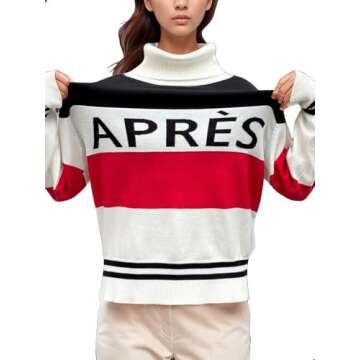 ALPSWARE Women Stripe Sleeve Sweaters Turtleneck Warm Sweaters Apres Ski Patchwork Colorblock Tops Winter Outfits Red