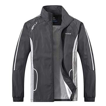 Modern Fantasy Men's Athletic Striped Tracksuit Joggers Sports Soccer Ball Style Sweatsuit Gray L