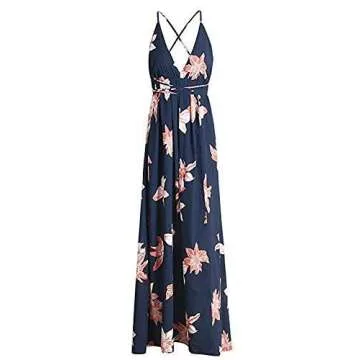 BerryGo Women's Sexy Deep V Neck Backless Floral Print Split Maxi Party Dress M