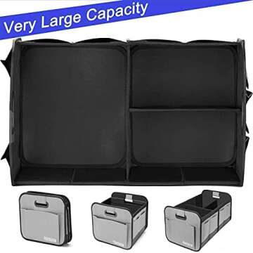 Homeve Collapsible Multi-Compartment Car Organizer - Reinforced Handles, Foldable and Waterproof, 600D Oxford Polyester, Suitable for Any Car, SUV, Mini-Van, Grey