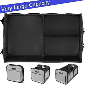 Homeve Collapsible Multi-Compartment Car Organizer - Reinforced Handles, Foldable and Waterproof, 600D Oxford Polyester, Suitable for Any Car, SUV, Mini-Van, Grey