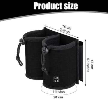LCDJ Luggage Travel Cup Holder Waterproof Black Free Hand Drink Caddy Pocket Hold Two Coffee Mugs - Travelers Accessories - Fits Roll on Suitcase Handles - Gifts for Flight Attendants