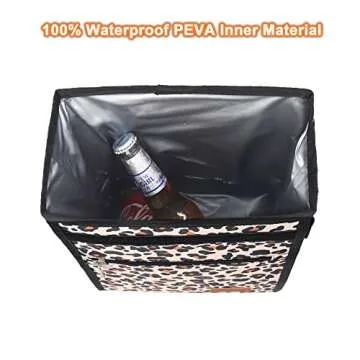 Car Trash Can with Lid Waterproof & Leak Proof Car Trash Bag Collapsible Car Garbage Can with Storage Pockets, Leopard Print