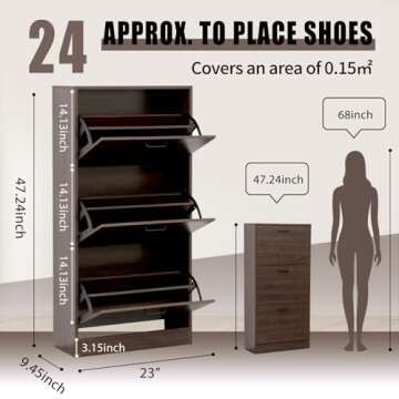 KUMIUNION Stylish Shoe Storage Cabinet with Adjustable Drawers, 3 Flip Drawers, Slim Design for Entr...