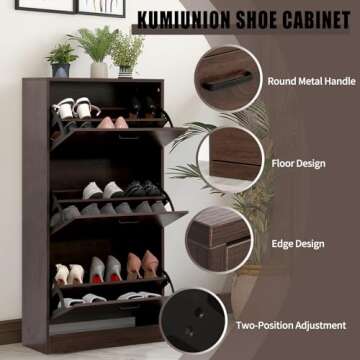 KUMIUNION Shoe Storage Cabinet with 3 Adjustable Drawers