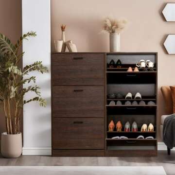KUMIUNION Shoe Storage Cabinet with 3 Adjustable Drawers