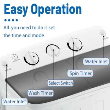 Sportpulse Portable Washing Machine, Mini Twin Tub 18lbs Capacity Washing Machine, 11lbs Washer & 7l...