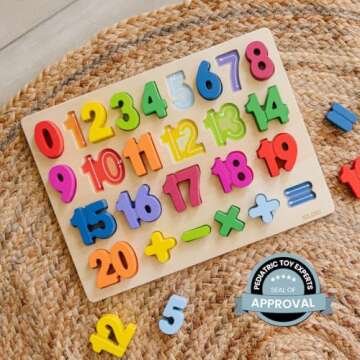 Solobo Wooden Numbers Puzzle - Chunky Numbers 0-20, Learning Toy for Toddlers, Perfect Kindergarten ...