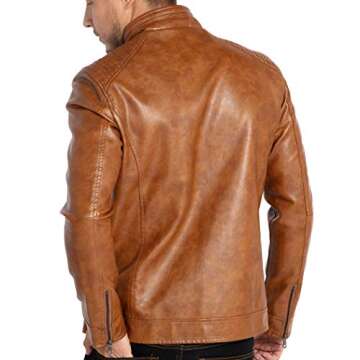 WULFUL Men's Stand Collar Leather Jacket for Motorcycle Riding