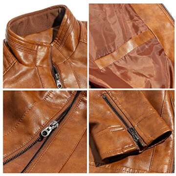 WULFUL Men's Lightweight Stand Collar Faux Leather Jacket