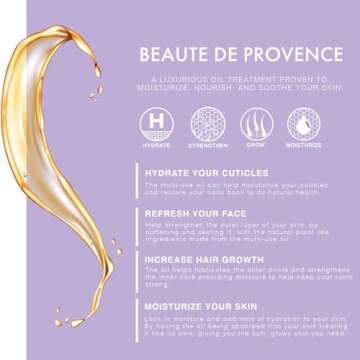 BEAUTE DE PROVENCE Lavender Multi-Use Oil for Face, Body and Hair - Organic Blend of Apricot, Vitamin E, Fractionated Coconut and Sweet Almond Oil Moisturizer for Dry Skin, Scalp and Nails - 4 Fl Oz