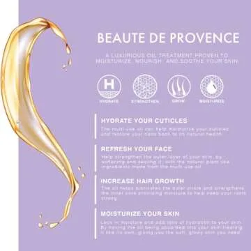 BEAUTE DE PROVENCE Lavender Multi-Use Oil for Face, Body and Hair - Organic Blend of Apricot, Vitamin E, Fractionated Coconut and Sweet Almond Oil Moisturizer for Dry Skin, Scalp and Nails - 4 Fl Oz