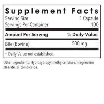 Allergy Research Group Ox Bile 500mg - Digestive Enzymes for Liver, Ox Bile Supplements with Digestive Enzymes, Gallbladder Supplements, Fat Digestion Support, Hypoallergenic - 100 Count