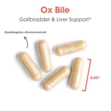 Allergy Research Group Ox Bile 500mg - Digestive Enzymes for Liver, Ox Bile Supplements with Digestive Enzymes, Gallbladder Supplements, Fat Digestion Support, Hypoallergenic - 100 Count
