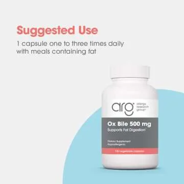 Allergy Research Group Ox Bile 500mg - Digestive Enzymes for Liver, Ox Bile Supplements with Digestive Enzymes, Gallbladder Supplements, Fat Digestion Support, Hypoallergenic - 100 Count