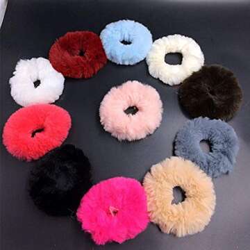 LOVEF 6 Pcs Fuzzy Furry Artificial Rabbit Fur Faux Fur Hair Band Rope Hair Holder Wristband Hair Rin...