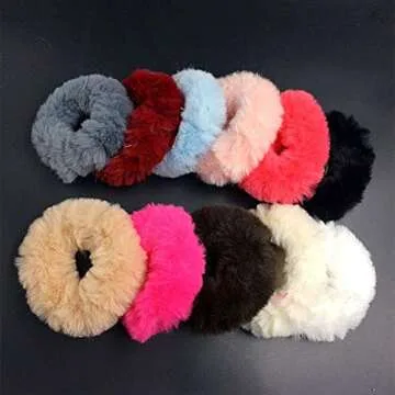 LOVEF 6 Pcs Fuzzy Furry Artificial Rabbit Fur Faux Fur Hair Band Rope Hair Holder Wristband Hair Ring Hair Tie Ponytail Holder Hair Accessories