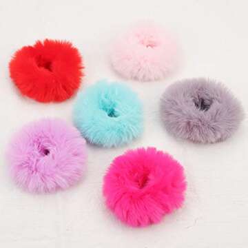 LOVEF 6 Pcs Fuzzy Furry Artificial Rabbit Fur Faux Fur Hair Band Rope Hair Holder Wristband Hair Ring Hair Tie Ponytail Holder Hair Accessories