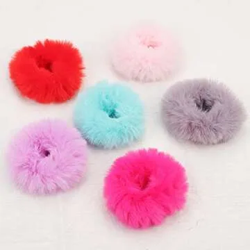 LOVEF 6 Pcs Fuzzy Furry Artificial Rabbit Fur Faux Fur Hair Band Rope Hair Holder Wristband Hair Ring Hair Tie Ponytail Holder Hair Accessories