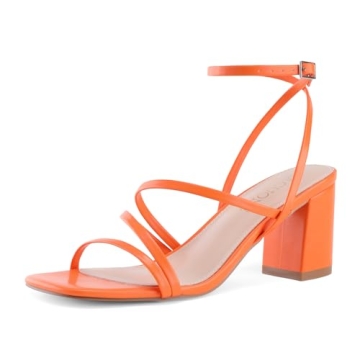 LACUONE Strappy Heels for women Block Heels Square Toe Chunky Ankle Buckle Pump Heeled Sandals (8.5,...