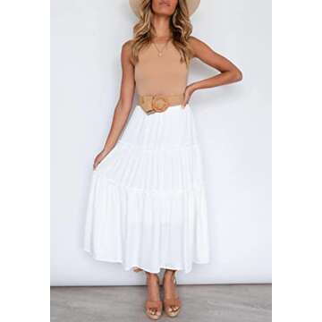 HAEOF Women's Flowy Boho Maxi Skirt Elastic High Waist A Line Ruffle Tiered Summer Trendy Beach Long...