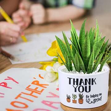 Teacher Appreciation Gifts Set, Teacher Week Christmas End of Year Present from Student, Best Birthday Valentine Retirement Gift Thank You Idea, Plant Pot For Succulent,Thank You for helping me Grow