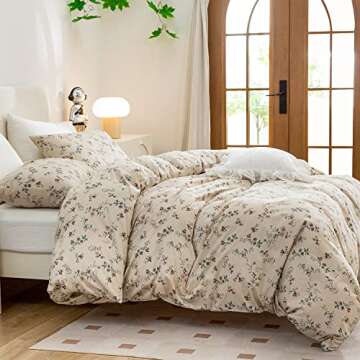 Floral Cotton Twin Duvet Cover, 100% Soft Cotton 3 Pieces Twin Flower Bedding Set for Girls, Vintage Chic Garden Style Floral Pattern Printed Cotton Twin Duvet Covers, with Zipper Closure