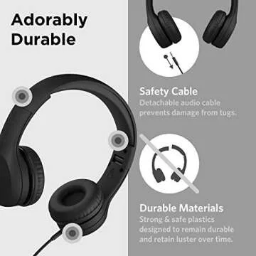 LilGadgets Connect+ Wired Kids Headphones for School with Microphone, Volume Limiting & Noise Reduction On-Ear Headset with Cord, SharePort Technology & SoftTouch Padding, Black