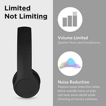 LilGadgets Connect+ Wired Kids Headphones for School with Microphone, Volume Limiting & Noise Reduction On-Ear Headset with Cord, SharePort Technology & SoftTouch Padding, Black