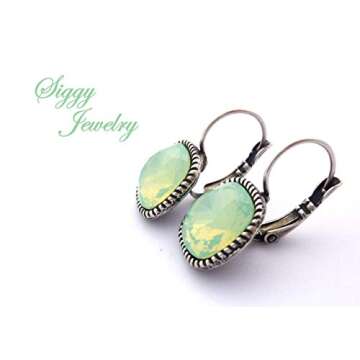 Chrysolite Opal Drop Earring made with Genuine Austrian Crystals, 12mm Cushion Cut, Square Mint Gree...
