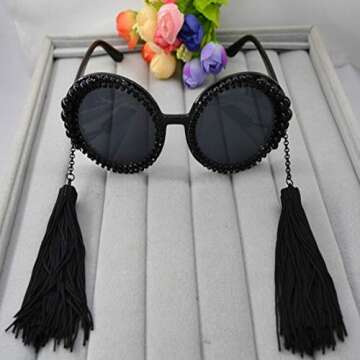 Colygamala Women's fashion retro tassel baroque pearl sunglasses beach eye glasses