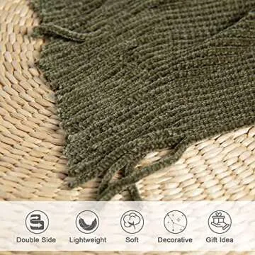 lifein Fall Throw Blanket for Couch-Soft Green Boho Bed Throw Blankets,Cozy Knitted Chenille Throw,Farmhouse Lightweight Blanket&Throw for Autumn,Woman,Man,Chair,Sofa,Home Decor(Olive Green,50 * 60")