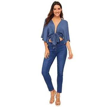 WDIRARA Women's Deep V Neck Crop Top - Stylish & Comfortable