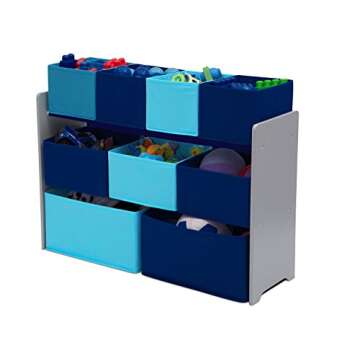 Delta Children Deluxe Multi-Bin Toy Organizer with Storage Bins - Greenguard Gold Certified, Grey/Blue Bins