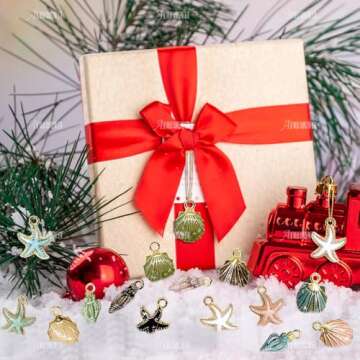 AUEAR, 30 Pack Ocean Starfish Conch Seashell Metal Gold Plated Enamel Charms Pendants for DIY Jewelry Making (Enamel Style 1)