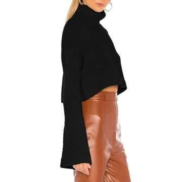Jumppmile Women's Turtleneck Cropped Sweater - Soft, Casual Fleece Top